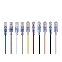 Monoprice Cat6A Ethernet Patch Cable - Snagless RJ45, 550Mhz, 10G, UTP, Pure Bare Copper Wire, 30AWG, 10-Pack, 14 Feet, 10-Color - SlimRun Series