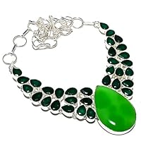 NATRYSTAL GEMS™ Green Onyx, Emerald Gemstone Handmade 925 Sterling Silver Jewelry Necklace 18