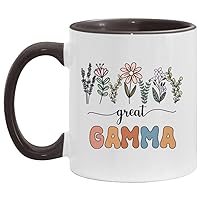 Great Gamma Gift - Floral Mug - Gift For New Great Gamma - Baby Announcement - Pregnancy Announcement Gamma - Mothers Day Gift - Birthday Gift - Black Accents Mug 11oz