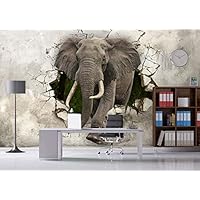 3D Elephant Shattered Wall Sticker Wall Fabric Wallpaper 3D Wall Mural Self Adhesive 3D Wallpaper Peel and Stick I Custom Size & Color (3D Elephant Shattered Wall)