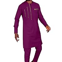 African Suits for Men Zip Jacket and Pants 2 Piece Set Kaftan Dashiki Outfits for Wedding Evening