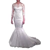 Melisa Women's Long Sleeves Mermaid Wedding Dresses for Bride with Train Lace Beach Bridal Gowns Plus Size