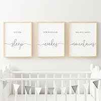 3 Pieces Nursery Quote Poster Prints Let Her Sleep For When She Wakes She Will Move Mountains Wall Art Painting Canvas Artwork For Baby Bedroom Above Crib Decor With Inner Frame