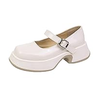 Loafers For Women Comfort Chunky Heel Platform Leather Chunky Loafers (Color : Creamy white, Size : 35)