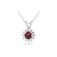 January Birthstone - Diamond Cluster Garnet Solitaire Pendant AAA Round Shape in Platinum Available from 5mm - 8mm
