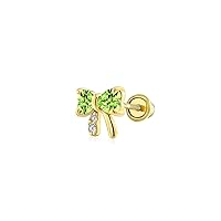 Tiny Ribbon Bow Cartilage Helix Earring For Unisex In 14K Yellow Gold Plated 925 Silver Screwback 3mm Heart Peridot Diamond