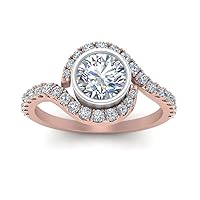 Choose Your Gemstone Bezel Pave Two Tone Accented Ring Rose Gold Plated Round Shape Halo Engagement Rings Matching Jewelry Wedding Jewelry Easy to Wear Gifts US Size 4 to 12
