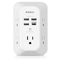 Addtam USB Wall Charger Surge Protector 5 Outlet Extender with 4 USB Charging Ports (1 USB C Outlet) 3 Sided 1800J Power Strip Multi Plug Outlets Wall Adapter Spaced for Home Travel Office ETL Listed