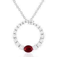 18K White Gold Oval Shape .34ct Ruby Pendant Necklace