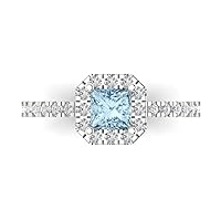 Clara Pucci 1.40ct Princess Cut Solitaire accent Natural Light Blue Aquamarine Engagement Promise Anniversary Bridal Ring 14k White Gold