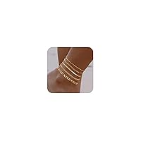 Gold Ankle Bracelets for Women, 14K Gold Anklets for Women Waterproof Snake Figaro Cuban Link Chain Anklets Set Chunky Thin Layered Dainty Anklet for Women Girl Gold Jewelry Gifts