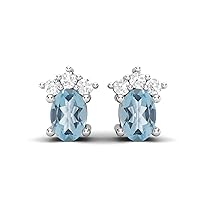 6X4mm Oval Aquamarine 925 Sterling Silver Solitaire Women Wedding Friction Back Studs Earrings