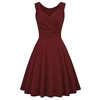 Cocktail Dress for Women Summer Sleeveless Ruched V Neck Warp Dress High Waist Flowy Pleated A Line Swing Party Dress
