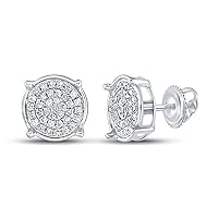 The Diamond Deal Sterling Silver Mens Round Diamond Disk Circle Earrings 1/8 Cttw