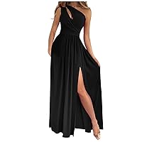 Women's One Shoulder Cutout Sleeveless Velvet Gown Split Side High Waist Elegant Formal Prom Cocktail A-Line Dresses