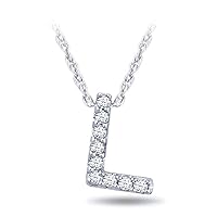 10K White Gold 1/20 cttw Round White Diamond Initial A to Z Alphabet Letter Monogram Pendant Necklace In 18