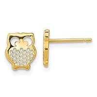 14k Gold Textured Owl Post Earrings Measures 7.9x6.55mm Wide Jewelry Gifts for Women