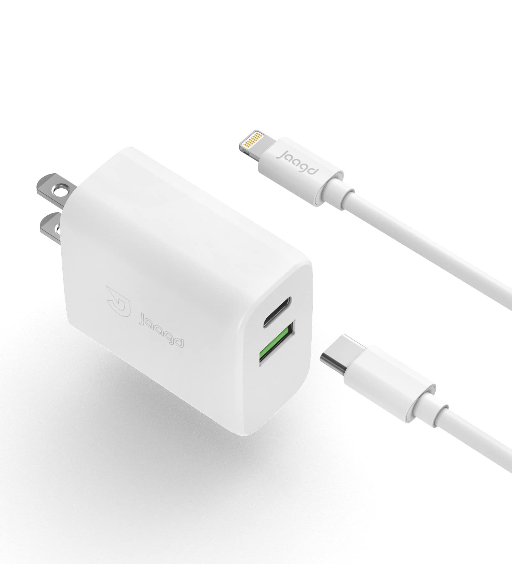 Jaagd 20W Apple MFi Certified iPhone Charger, USB C and USB Dual Wall Charger Set with Type-C Lightning Cable Compatible with iPhone 14/13/13 Pro/13 Pro max/iPhone 12/12 Pro max/X and More