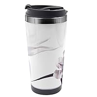 Lunarable Tulip Travel Mug, Close up Digital Saturated Petals with Minimalist Faded Effect Print, Steel Thermal Cup, 16 oz, White Black and Eggplant