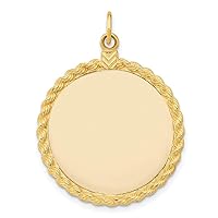 Solid 14k Yellow Gold Plain .013 Gauge Circular Disc with Rope Customize Personalize Engravable Charm Pendant Jewelry Gifts For Women or Men (Length 1.4