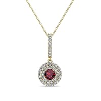 Ruby & Natural Diamond Halo Pendant 0.51 ctw 14K Yellow Gold. Included 18 Inches Gold Chain.