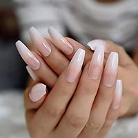 Natural Coffin Daily Salon False Nail Long Full Cover French Nail Tips Gradient Smooth Ballerina Faux Ongles