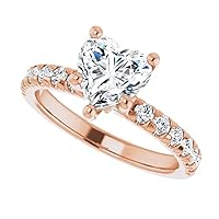 10K Solid Rose Gold Handmade Engagement Ring 1.00 CT Heart Cut Moissanite Diamond Solitaire Wedding/Bridal Ring for Women/Her Perfect Rings