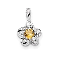 925 Sterling Silver Rhodium Plated Floral Citrine Pendant Necklace Jewelry Gifts for Women in Silver and 3.4mm 4.45mm