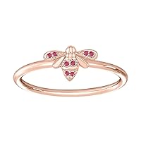 Bumblebee 0.10 Ctw Round Gemstone 14K Rose Gold Over .925 Sterling Silver Honey Bee Engagement Rings for Women's.