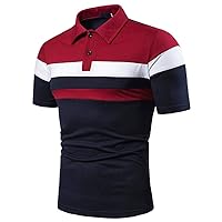 Color Block Polos Shirts for Men Summer Casual Big and Tall Short Sleeve Half Button Striped Golf Shirt Tennis T Shirt