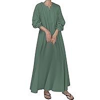 Linen Dress for Women Summer, Women's Cotton Lazy Style Loose Long Knee Length Ethnic Shirt Dresses, S XL