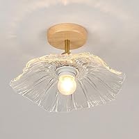 Glass Ceiling Light Creative Round Wooden Base Ceiling Lamp Semi Flush Mount Close to Ceiling Light Fixtures for Homestay Porch Bar Aisle Entry Balcony,28CM/11in Dia
