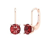 1.1 ct Brilliant Round Cut Solitaire VVS1 Fine Natural Red Garnet Pair of Lever back Drop Dangle Earrings 18K Rose Gold