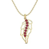 MOONEYE 1.05 Carat Ruby Glass Filled Gemstone Plant Leaf 925 Sterling Silver Pendant Necklace Dainty Plant Lover Jewelry