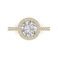 1.95 ct Brilliant Round Shape Clear Simulated Diamond 18K Yellow Gold Halo Solitaire with Accents Anniversary Promise ring