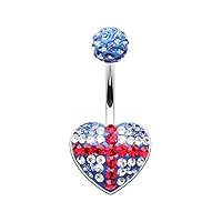 WildKlass Jewelry Union Jack Flag Heart Multi-Sprinkle Dot 316L Surgical Steel Belly Button Ring