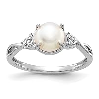 14k White Gold Freshwater Cultured Pearl and Diamond Ring Size 7.00 Jewelry for Women