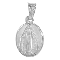 Very Small 1/2 inch Oval Sterling Silver Miraculous Medal Necklace for Women Diamond Cut 18-30 inch Chain