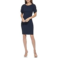 DKNY Women's Rouched Sleeve Pearl Button Dress