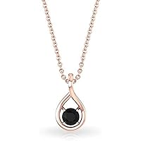 Created Round Cut Black Diamond 925 Sterling Silver 14K Gold Over Diamond Teardrop Charm Stackable Pendant Necklace for Women's & Girl's