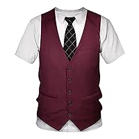 FEESHOW Boys Kids Casual Short Sleeve 3D Fake Suit T-Shirt Vest Bow Tie Tuxedo Blouse Shirt for Birthday Party
