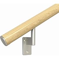 Promenaid 10 ft. Handrail Kit - Complete Indoor Hand Rail for Steps – Shipped in 2 Pieces - Genuine Red Oak Bonded to Aluminum Core, 5 Matte Nickel Wall Brackets + Flush Endcaps – 1.6” Round