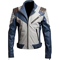 Men’s Gray And Navy Blue Moto Racing Cafe Racer - Distressed Biker Leather Jacket For Mens