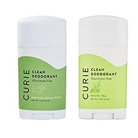 Curie Aluminum Free Deodorant - White Tea + Juniper Eucalyptus Stick 2pk - Natural Deodorant, Paraben Free, Cruelty Free, Non-Toxic