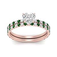 Choose Your Gemstone Three Quarter Diamond CZ Gallery Bridal Ring Rose Gold Plated Heart Shape Wedding Ring Minimal Modern Design Birthday Wedding Gift US Size 4 to 12
