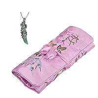 TUMBEELLUWA Embroidery Travel Jewelry Bag & Dragon Pendant Wolf Crystal Stone Necklace for Men Women