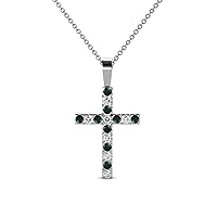 Petite Emerald & Natural Diamond (SI2-I1, G-H) Cross Pendant 0.32 ctw 14K Gold. Included 16 Inches 14K Gold Chain.