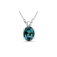 Lab created Oval Shape Alexandrite Solitaire Pendant in 14K White Gold Available in 6x4MM-18x13MM