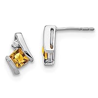 Saris and Things 10K White Gold Antique Cushion Citrine and Diamond Earrings