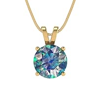Clara Pucci 1.50 ct Round Cut Designer Blue Moissanite Ideal Solitaire Pendant Necklace With 16